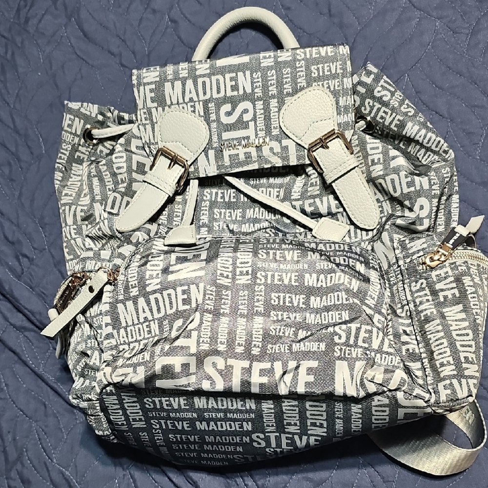 Steve Madden Drawstring Blue Logo Backpack, Wallet & Pouch, No Callouts, EUC